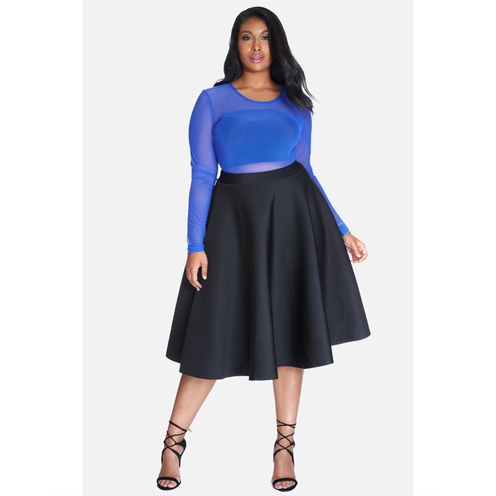 NWT Fashion to Figure Black Pleated Midi Skirt Womens Size 1 1X 14/16